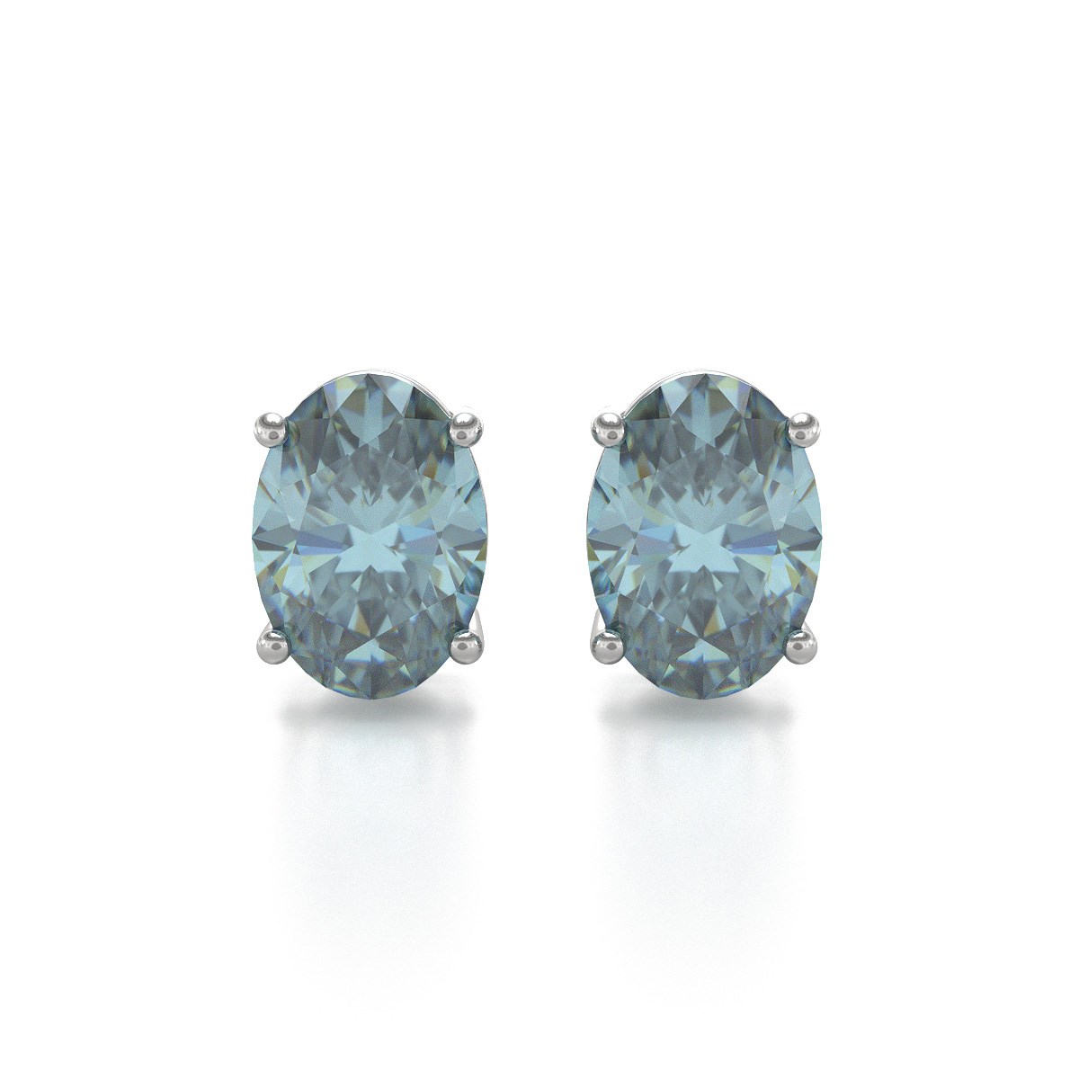 Boucles d'oreilles ADEN Or 585 Blanc et Aigue-Marine forme Ovale 1.6grs