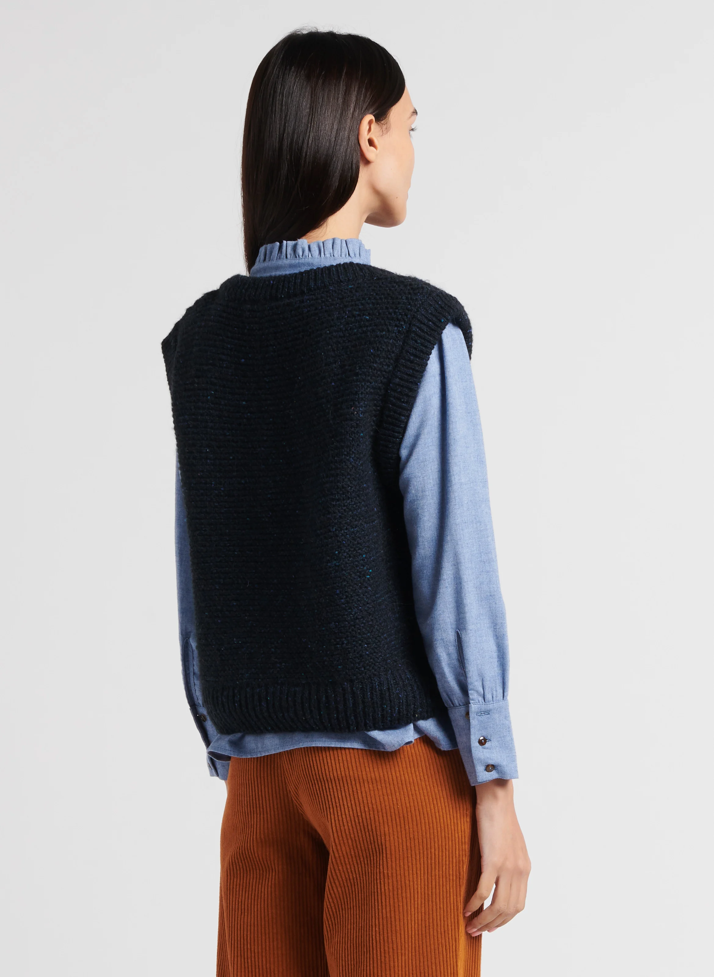 AMELOT - Top col V en laine mélangée| Bleu