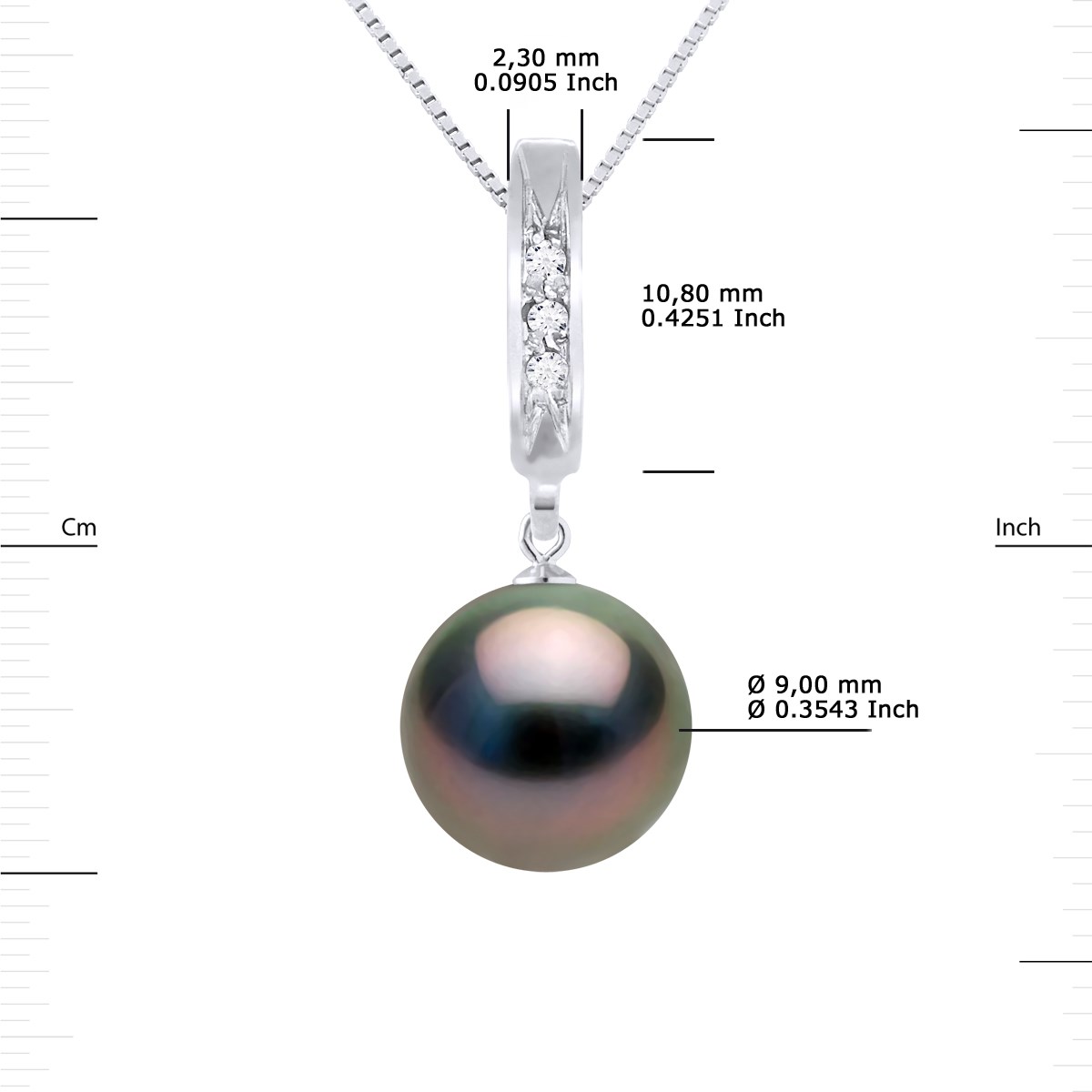 Collier Diamants 0,03 Cts Perle de TAHITI Ronde 9-10 mm Or Blanc