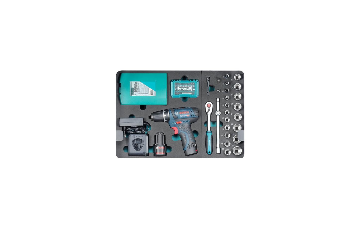 Werkzeugkoffer PRO GSR mit Akkuschrauber 147-teilig<br>Alu-Werkzeugkoffer mit Bosch GSR12 V-15 Akkuschrauber