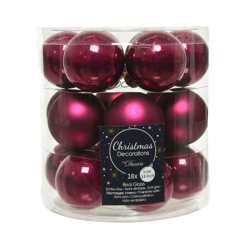 Decoris Kleine kerstballen - 18x - framboos roze - D4 cm - glas