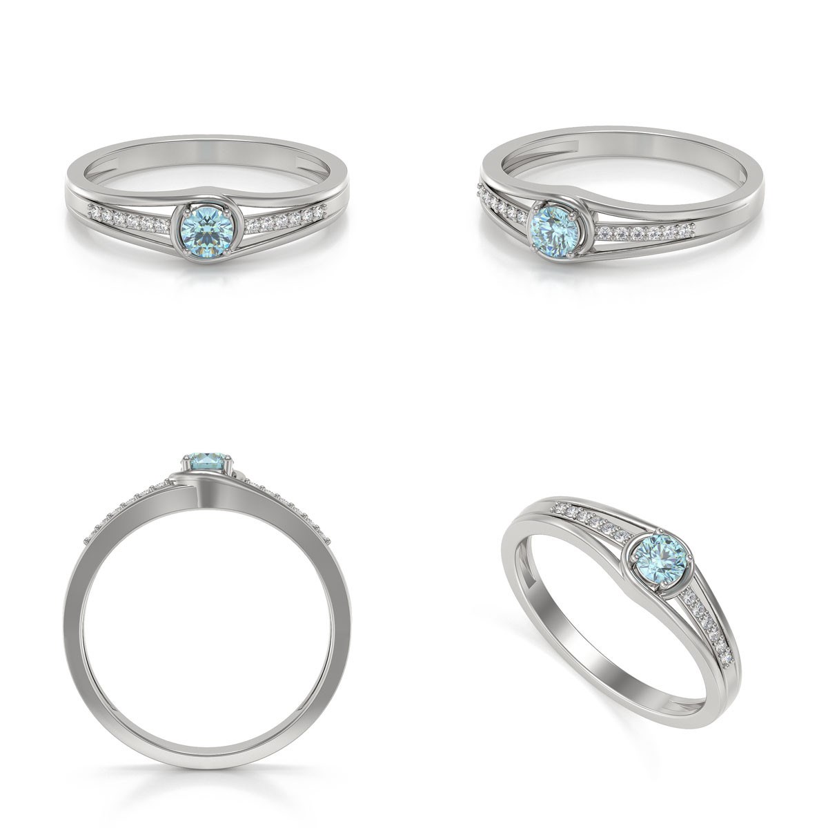 Bague ADEN Or 585 Blanc Aigue-Marine et diamants 2.295grs