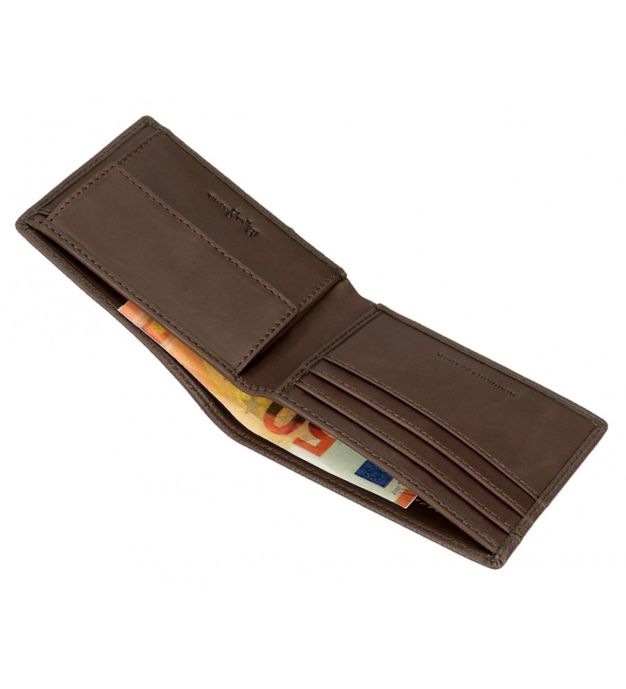 Carteira Pepe Jeans Checkbox em couro marrom