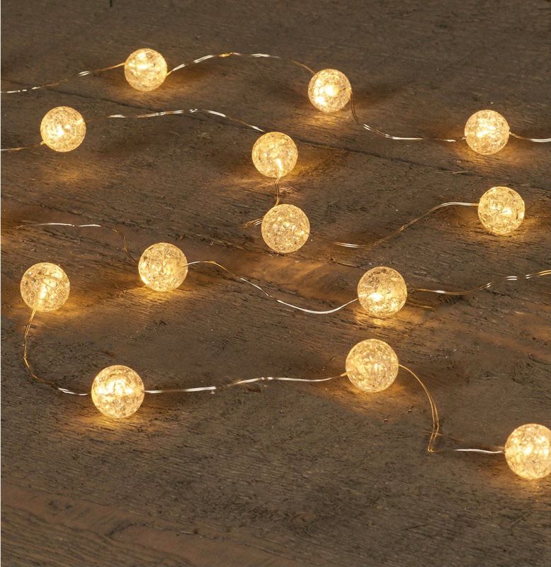 Anna's Collection LED Lichtslinger/lichtsnoer - 20 led bolletjes - 200 cm - wit - batterij
