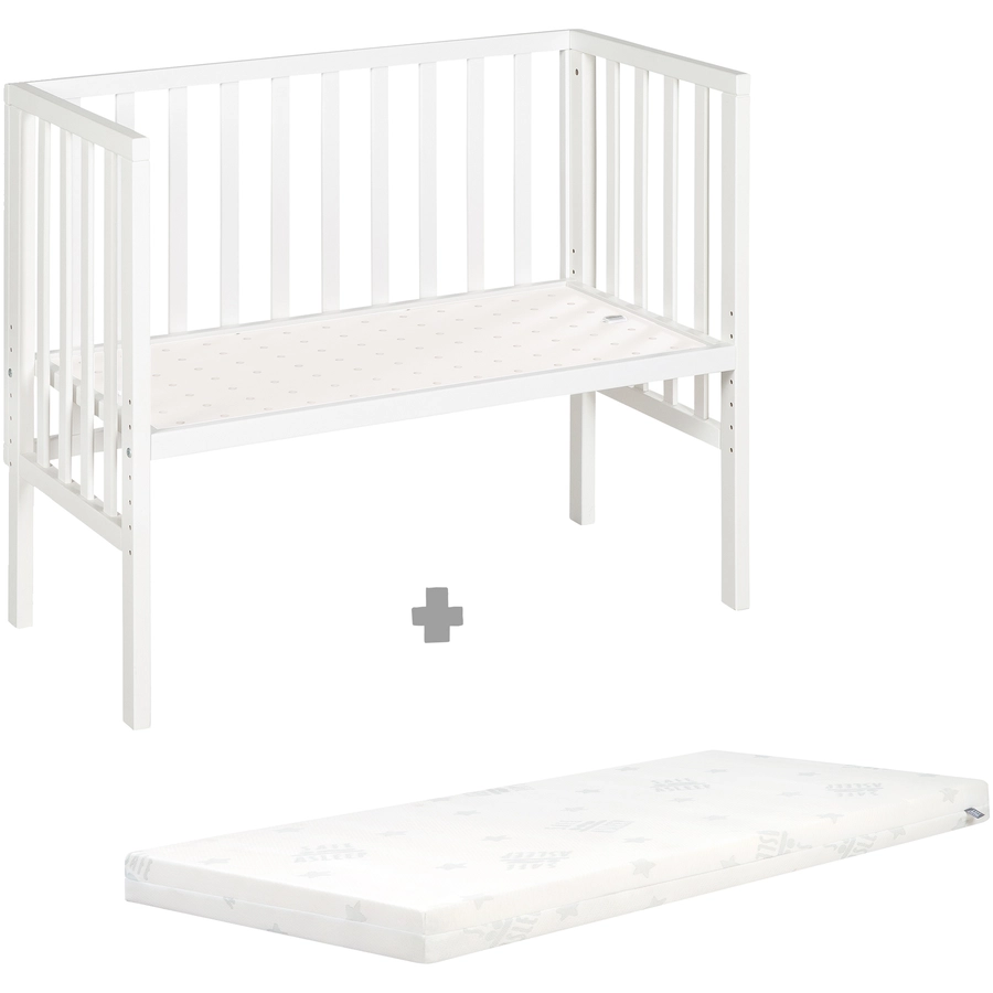 roba Beistellbett safe asleep® 2 in 1 weiß + Matratze
