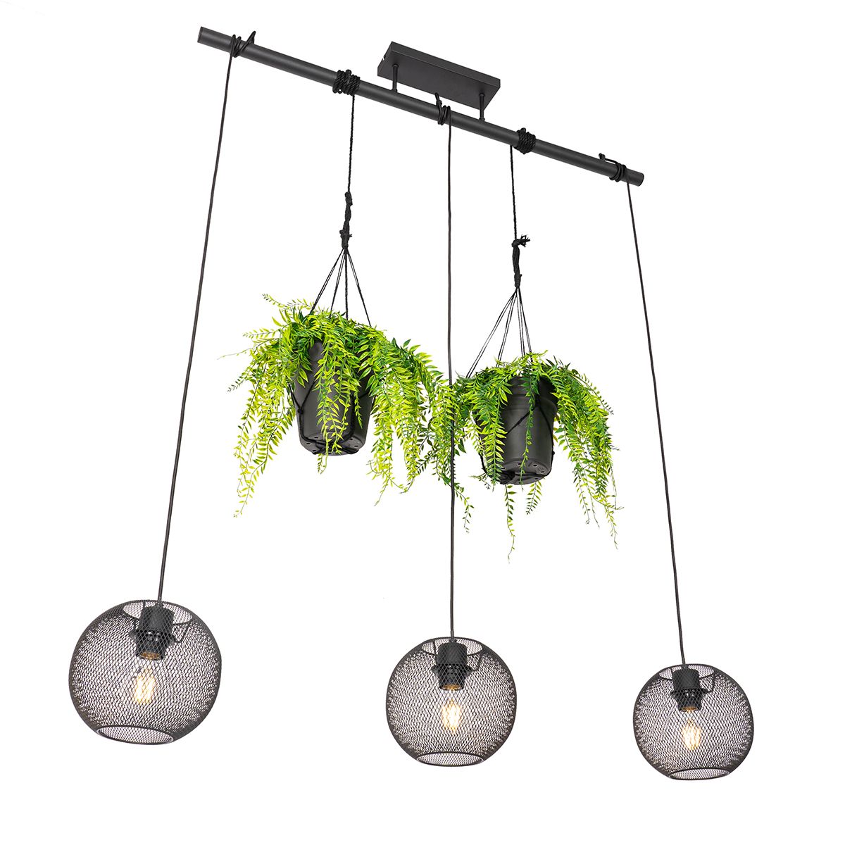 Industriële hanglamp zwart 3-lichts - Flor