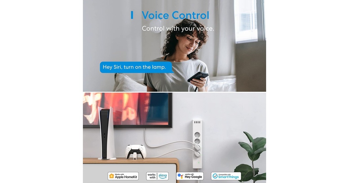 MEROSSMSS425F Smart Wi-Fi Surge Protector schakel stekkerdoos  (Wit, USB, Wi-Fi)