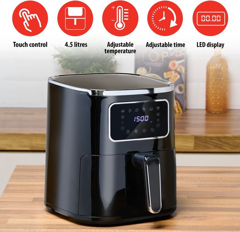 alpina Airfryer XXL - Hetelucht Friteuse 4.5L - 80 tot 200°C - 1450W - Digitaal Display