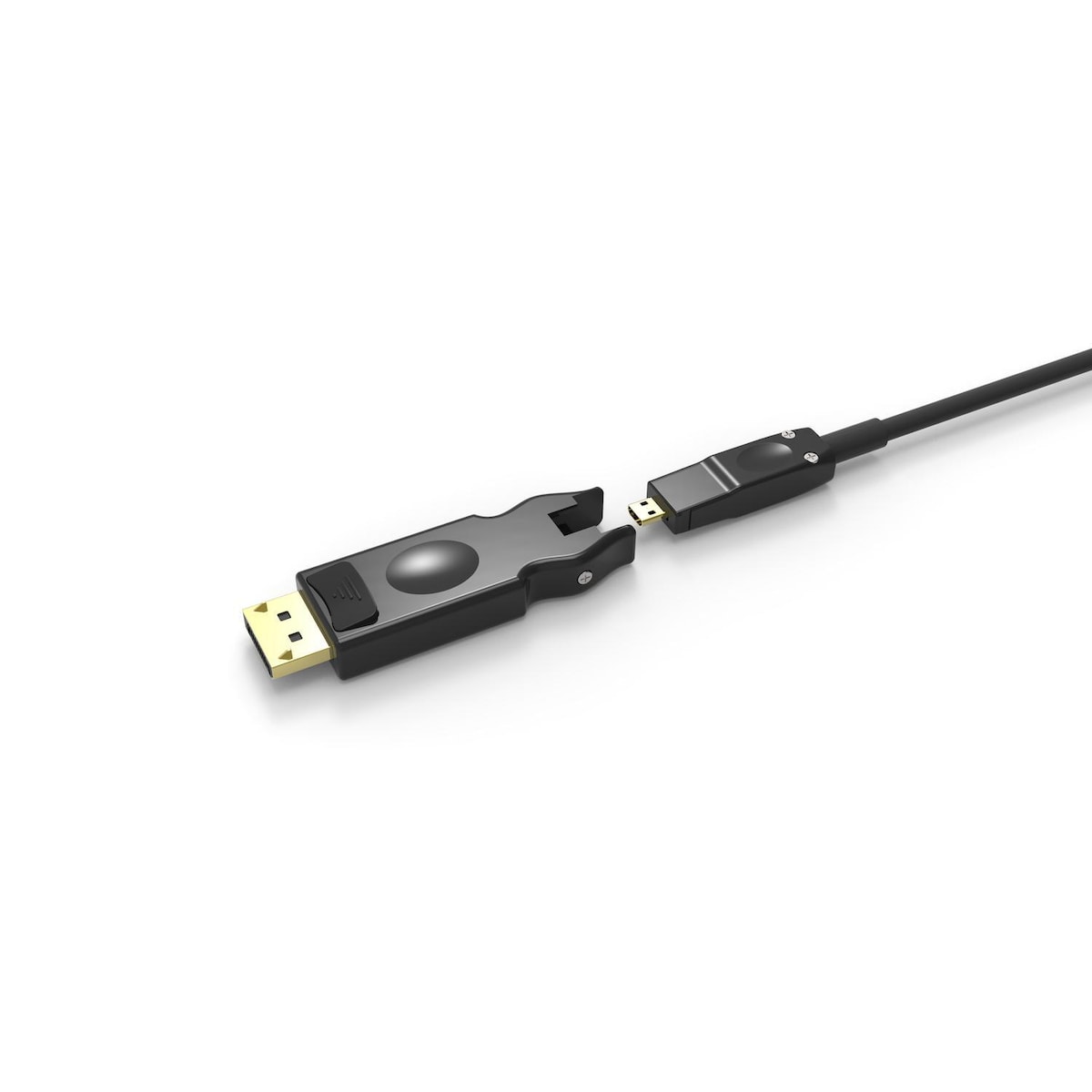 NÖRDIC 10m HDMI 2.0 AOC aktiv fiberkabel, 5 i 1 med avtakbare adaptere HDMI, DVI, USB-C, DP og HDMI-D