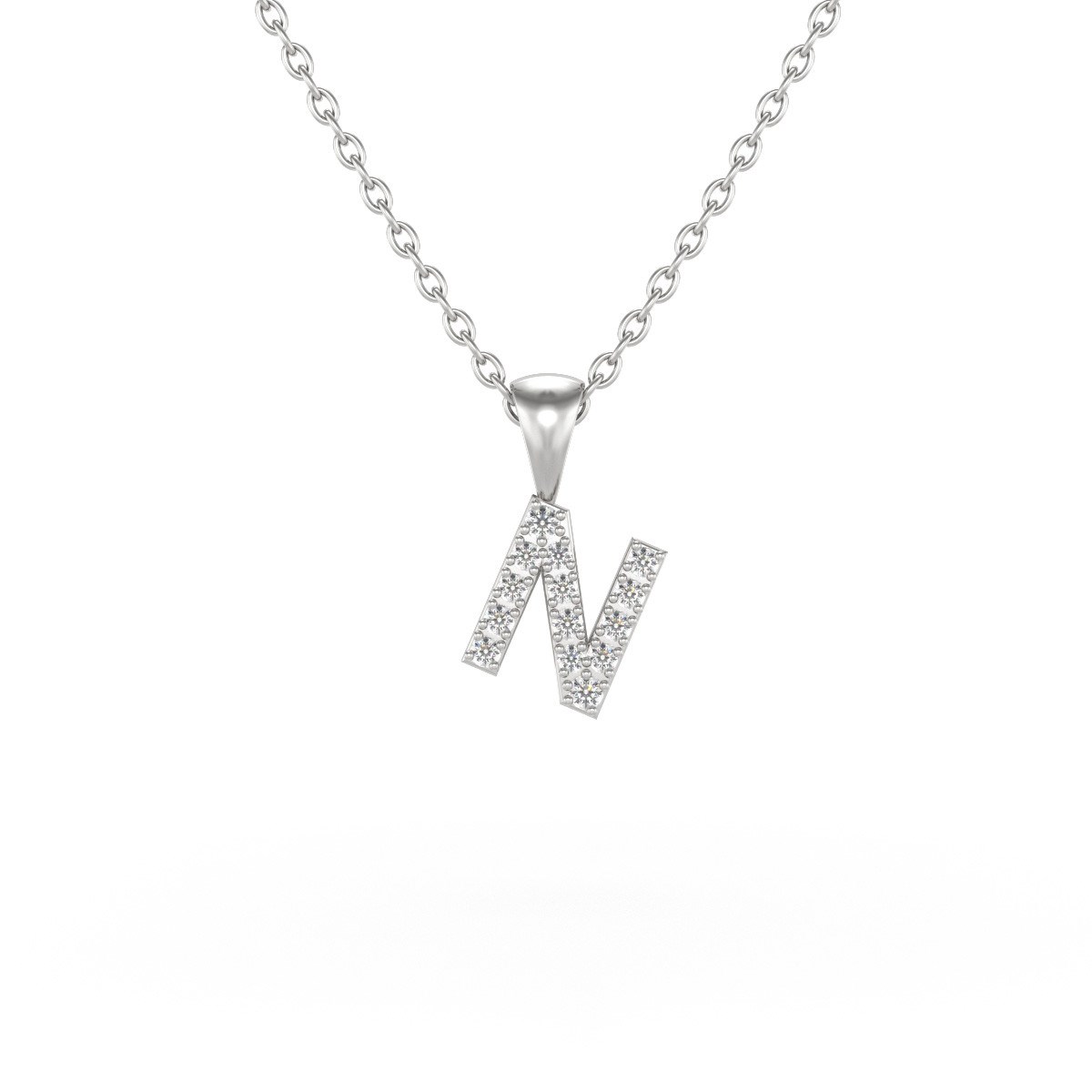 Collier Pendentif ADEN Lettre N Diamant Chaine Argent 925 incluse 0.72grs