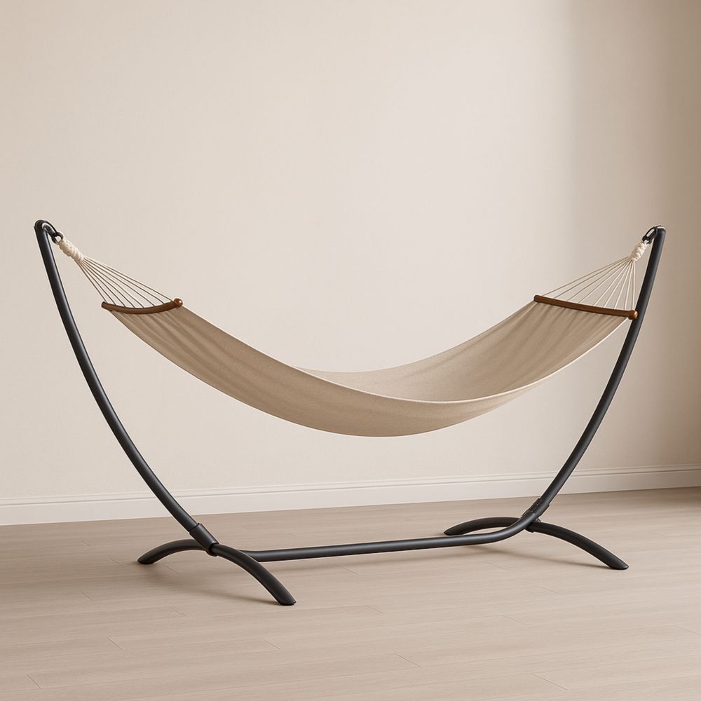 Hängematte aus Polyester Beige mit Stahlgestell 300x100x120 cm