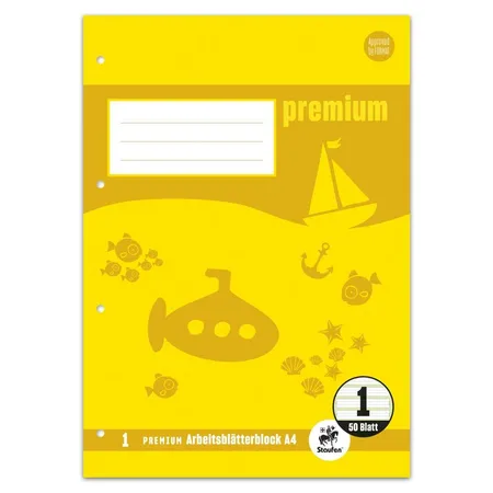 Staufen Premium Arbeitsblätterblock 1 A4 50 Blatt 90g/qm 5/5/5mm liniert farbig 4-Loch