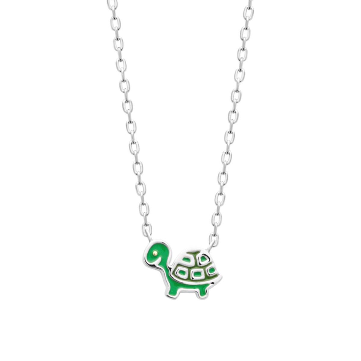 Collier tortue émail coloré vert Argent 925 Rhodié