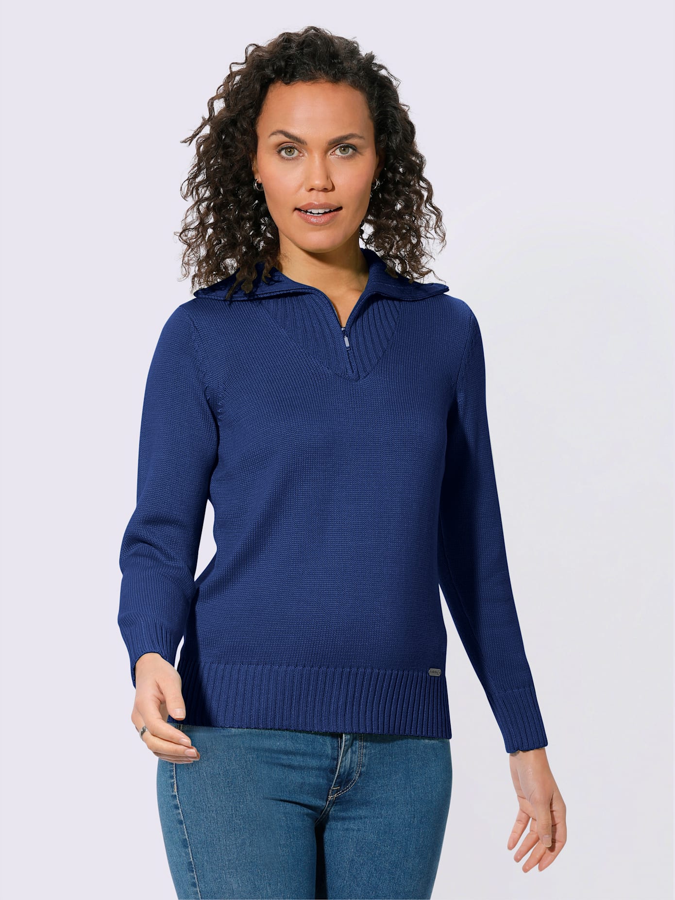 Pull en maille côtelée col montant à glissière