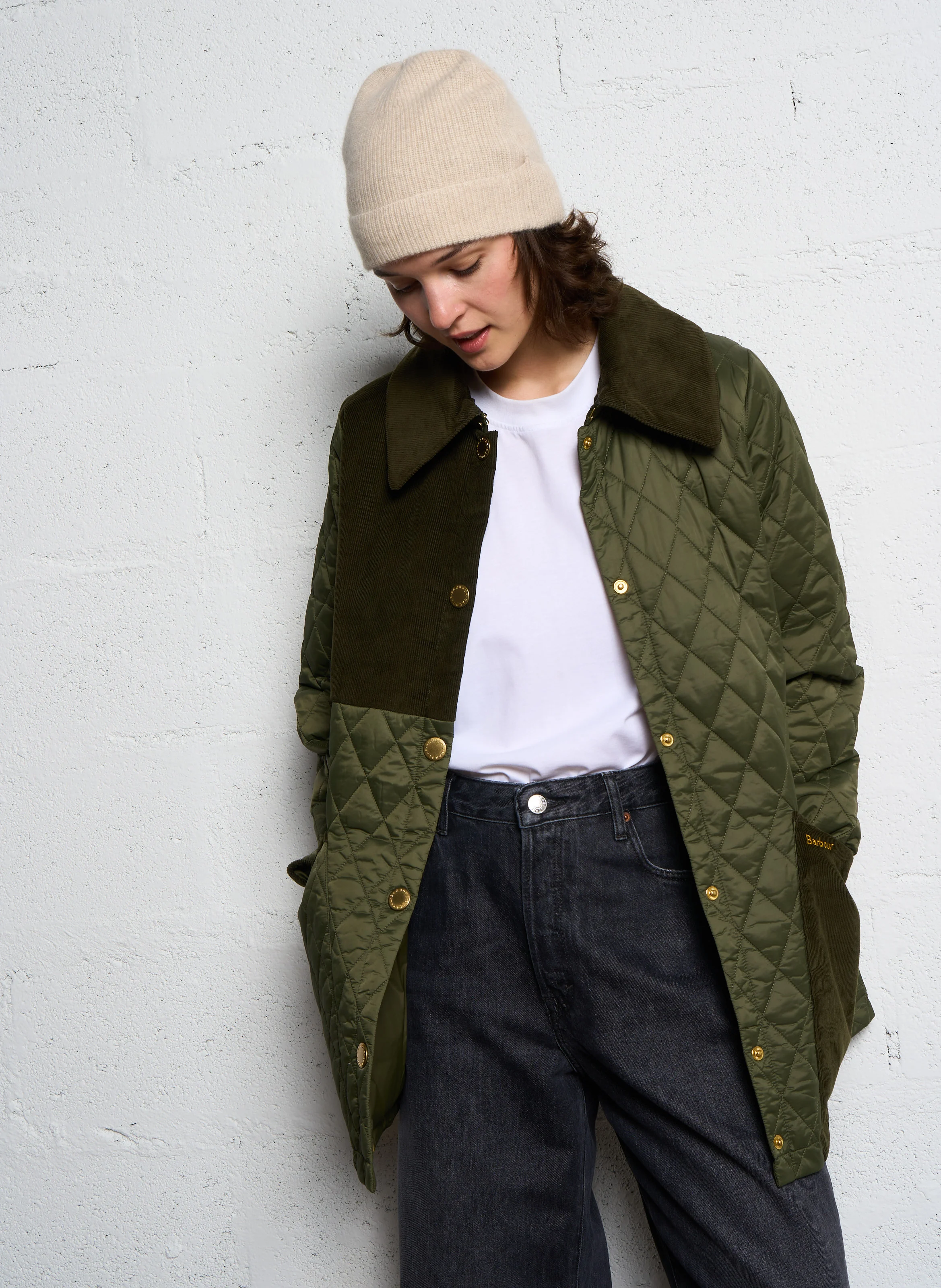 REETH - Manteau col classique droit bi-matière | Kaki