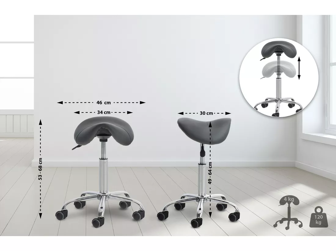 Lot de 2 Tabouret de bureau - Similicuir - Gris - Reno