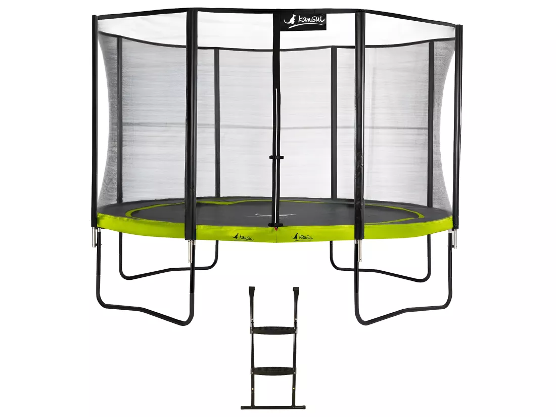 Kangui - Trampoline de jardin 365 cm + filet de sécurité + échelle | PUNCHI Vert 360