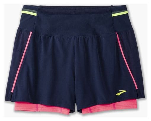 Short 2-en-1 Brooks High Point 2.0 3inch Bleu/Rose Femme