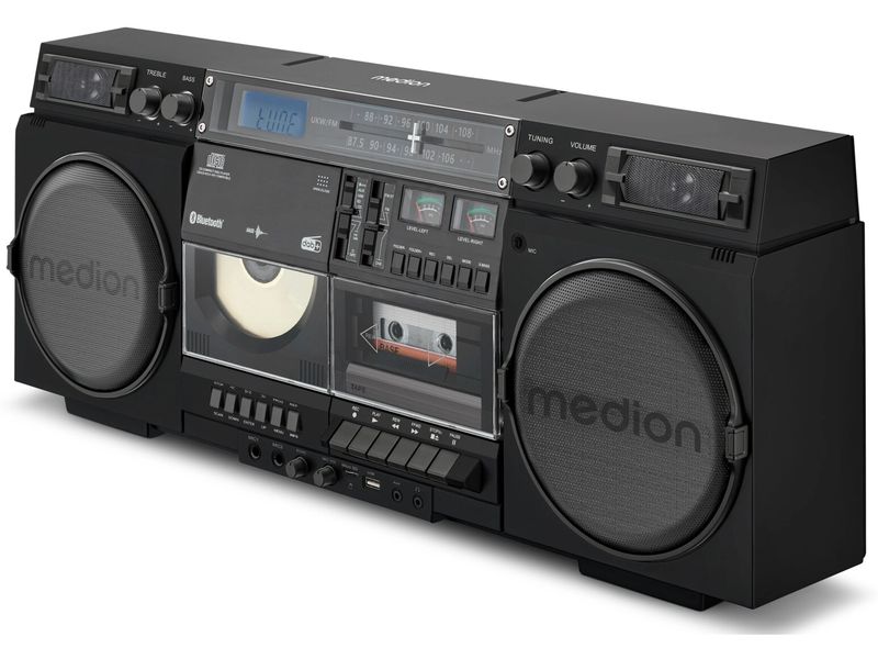 Medion Radio/CD-Player LIFE P66538 Retro-Boombox Schwarz Retro-Kassettendeck mit DAB  und Bluetooth