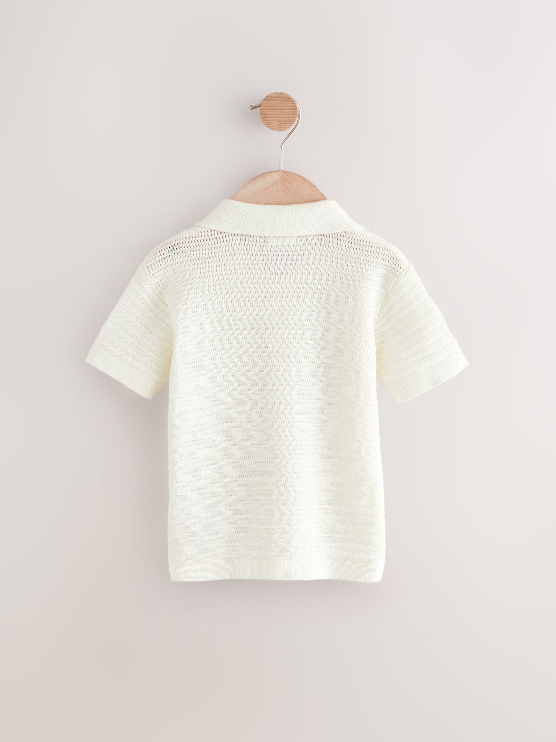 Wit - Poloshirt met textuur, reverskraag en korte mouwen van 100% katoen (3mnd -7jr)