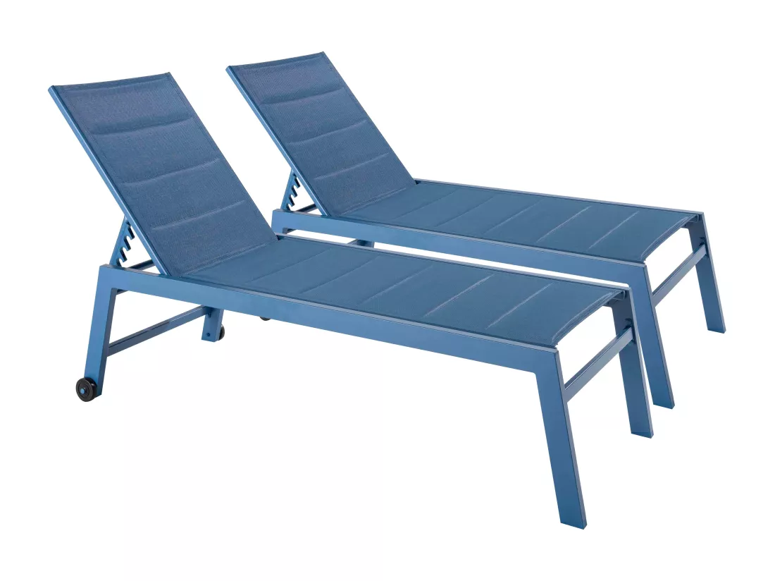 Lot de 2 bains de soleil en aluminium et textilène bleu - Noumea