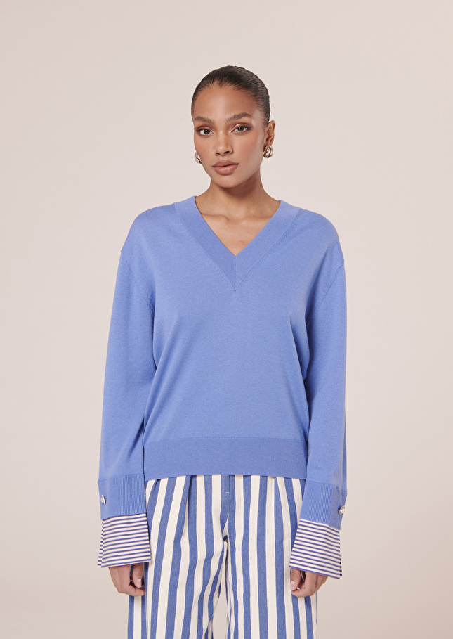 Pull Primrosebleu en coton et laine merinos extrafine