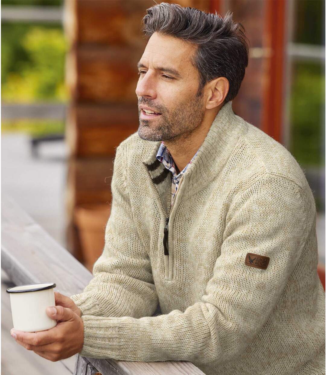 Pull Tricot Col Camionneur Beige Chiné