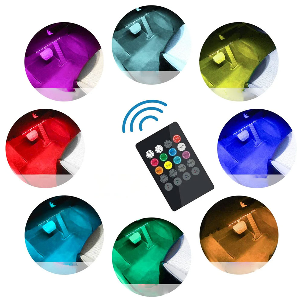 (4er Set) 48 LEDs Auto Licht Streifen RGB Fussraumbeleuchtung für KFZ Innenraum mit Sound Control   Fernbedienung - USB A