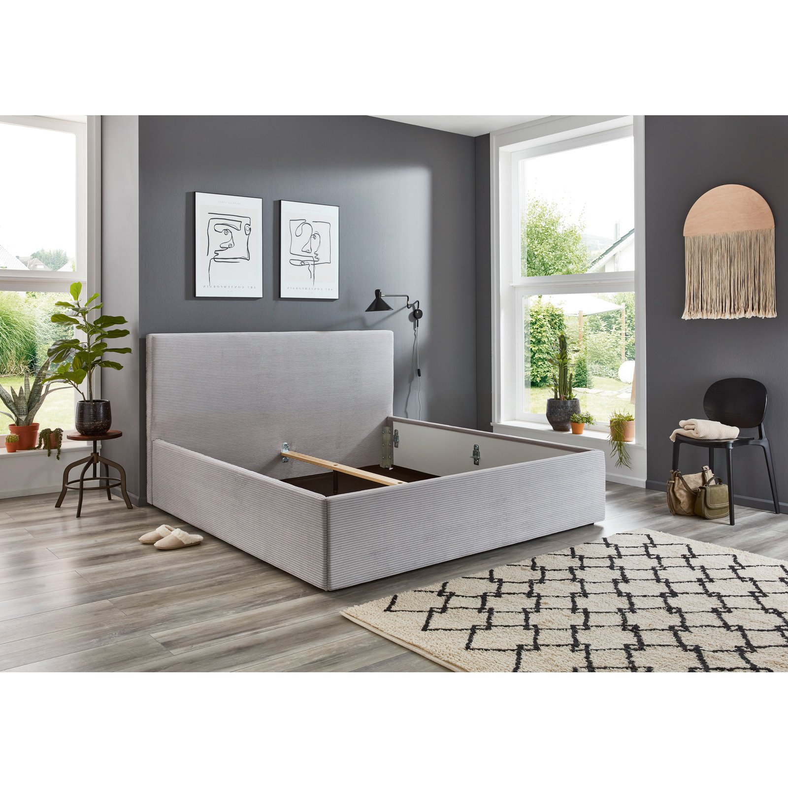 Polsterbett Cora Stoff Cord silber 180 x 200