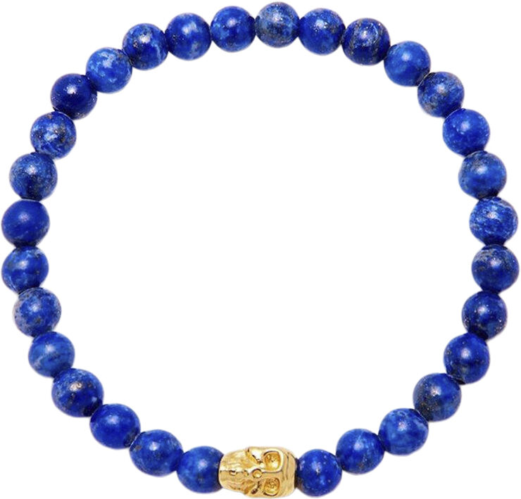 Nialaya Men's Wristband with Blue Lapis and Gold Plated Skull Blue