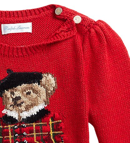 Polo Ralph Lauren Bluse - Strik - Holiday - Rød m. Bamse