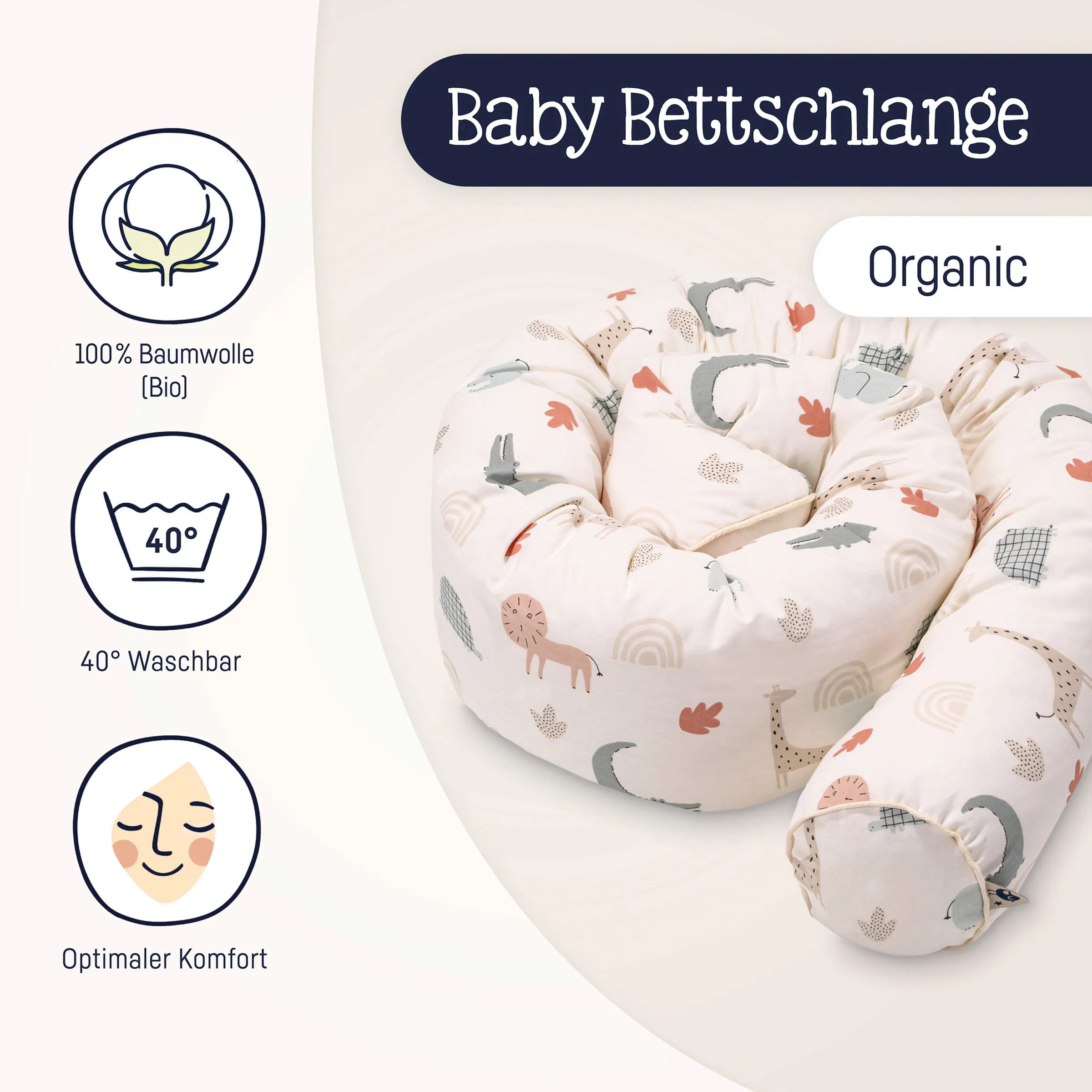 Julius Zöllner Bettschlange Organic Cotton 180 cm Wild Friends