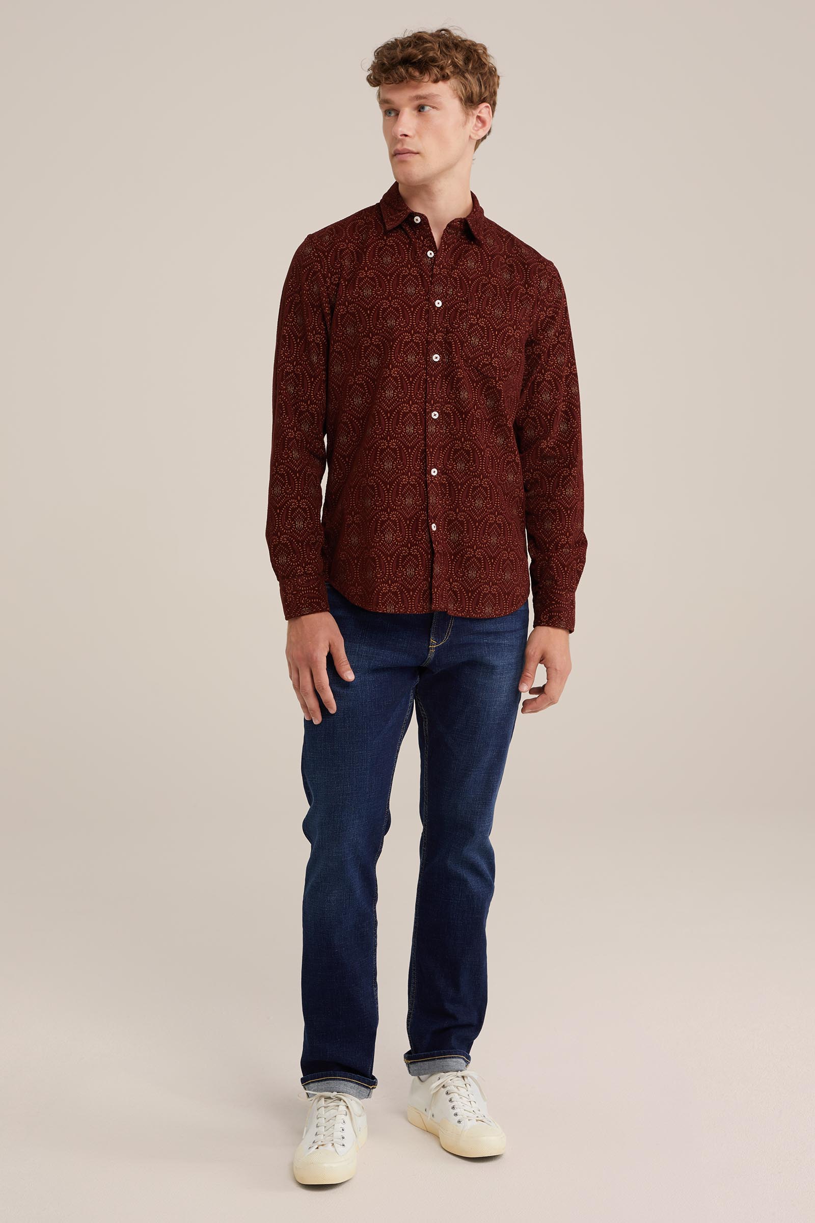 corduroy overhemd met dessin WE Fashion Bordeauxrood