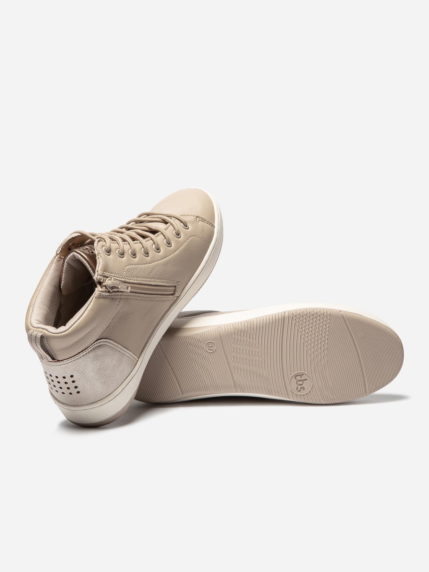 Tennis Montante Femme Confort Cuir Beige