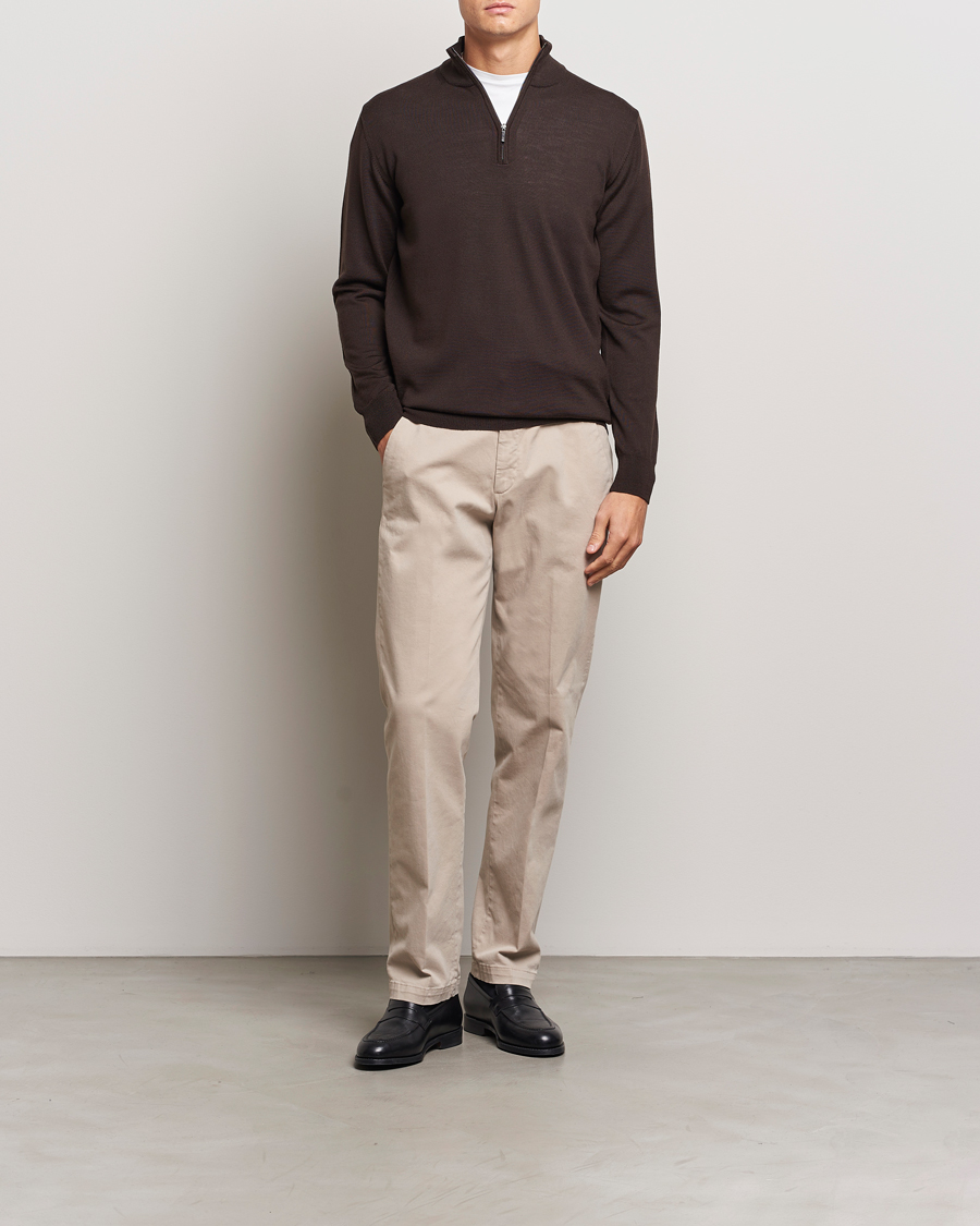 Morgano Extra Fine Merino Wool Half-Zip Dark Brown