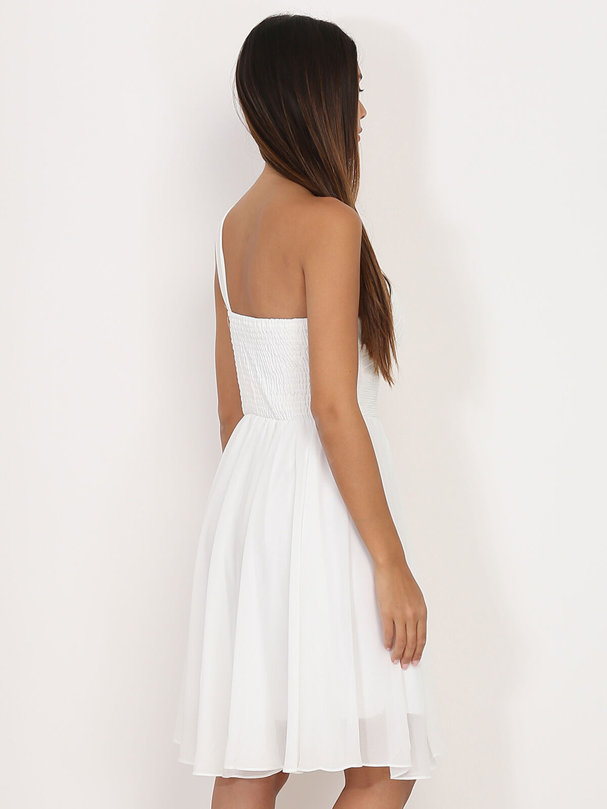 Robe asymétrique drapée- Blanc