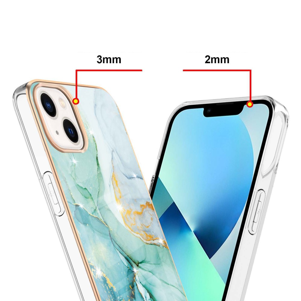 iPhone 14 Gummi Case Hülle Galvanisierter Rahmen Marble Marmor Design - Türkis / Roségold