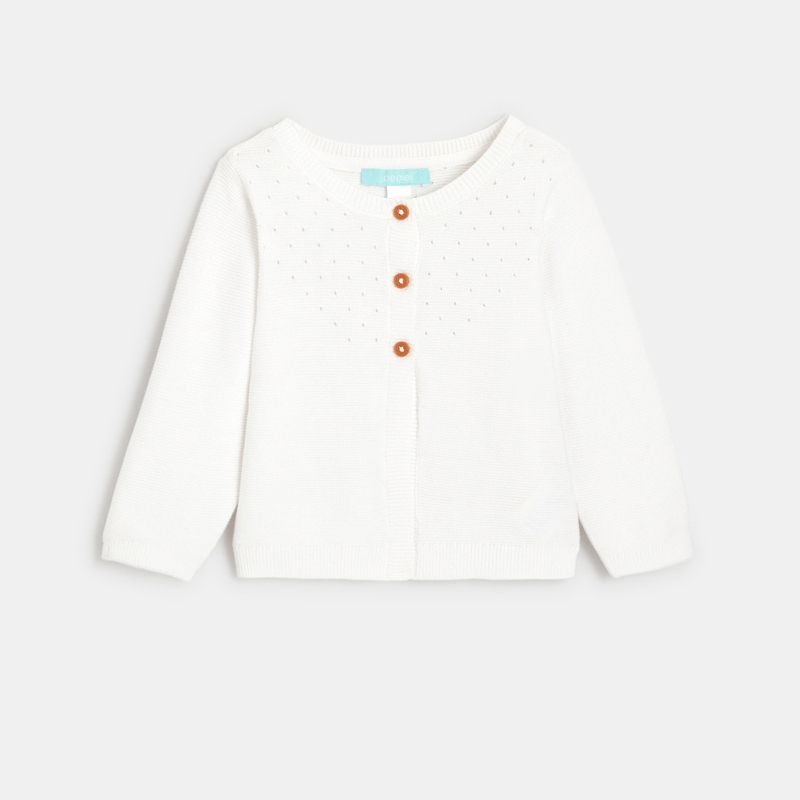 Gilet maille tricot effet pointelle blanc bébé fille