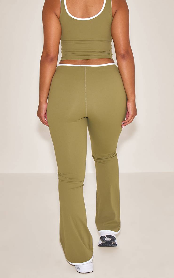 Kaki Pantalon Évasé Sculptant Shape Active À Bandes Contrastées