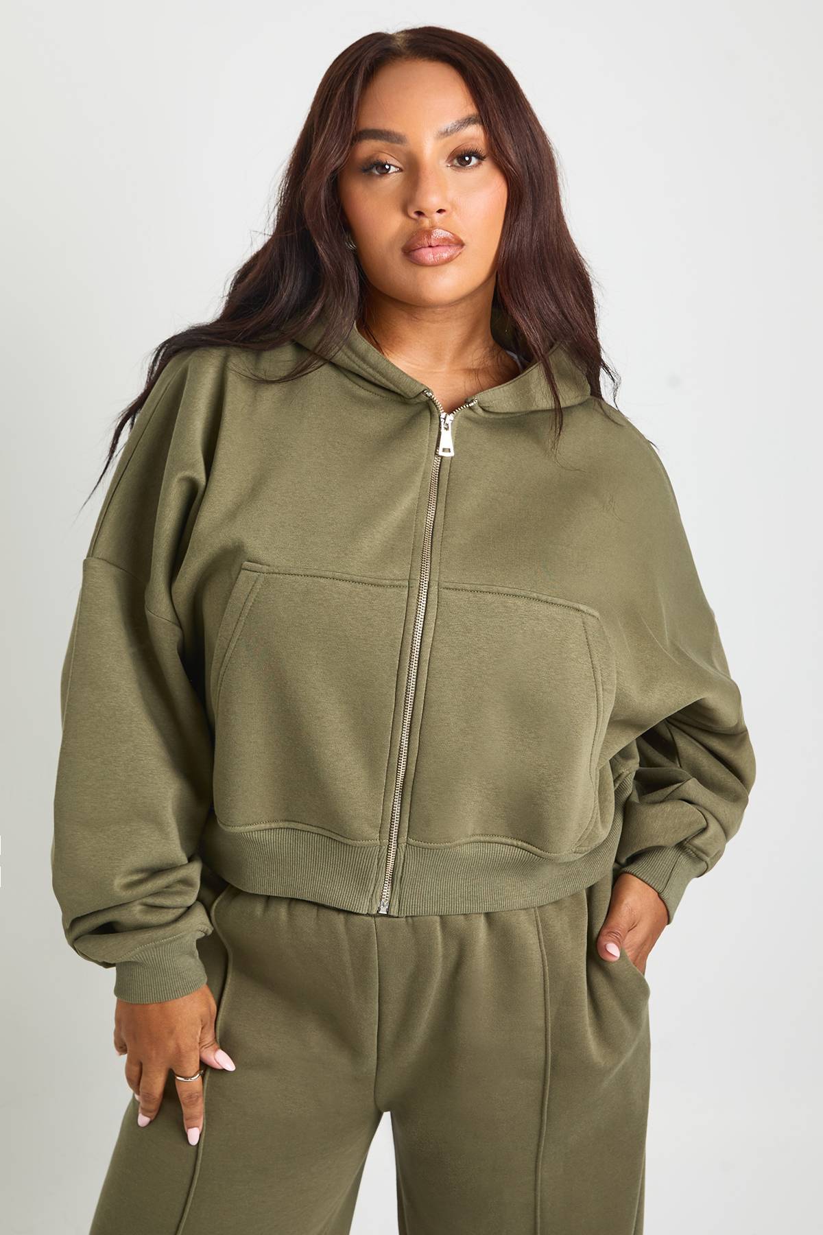 boohoo Hoodie basique Plus Core, coupe boxy, manches ballon, oversize, fermeture éclair intégrale