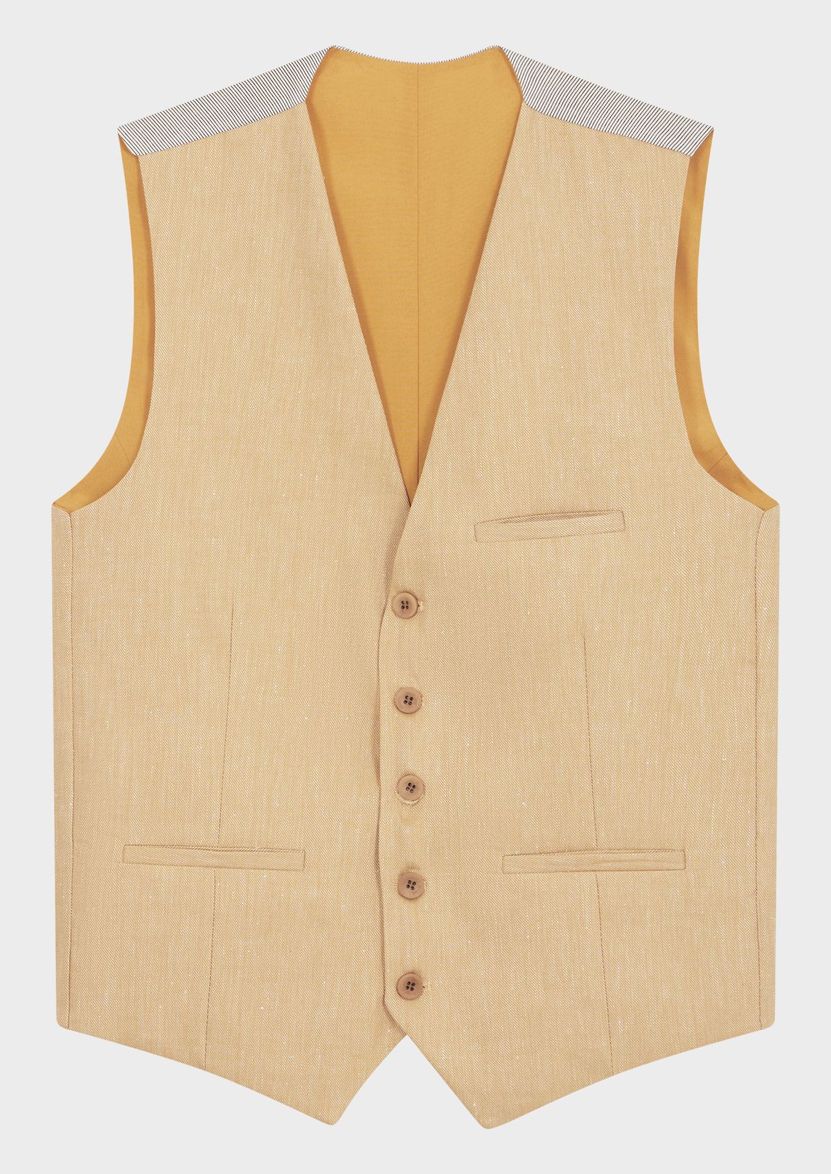 Gilet casual en lin mélangé uni jaune curry