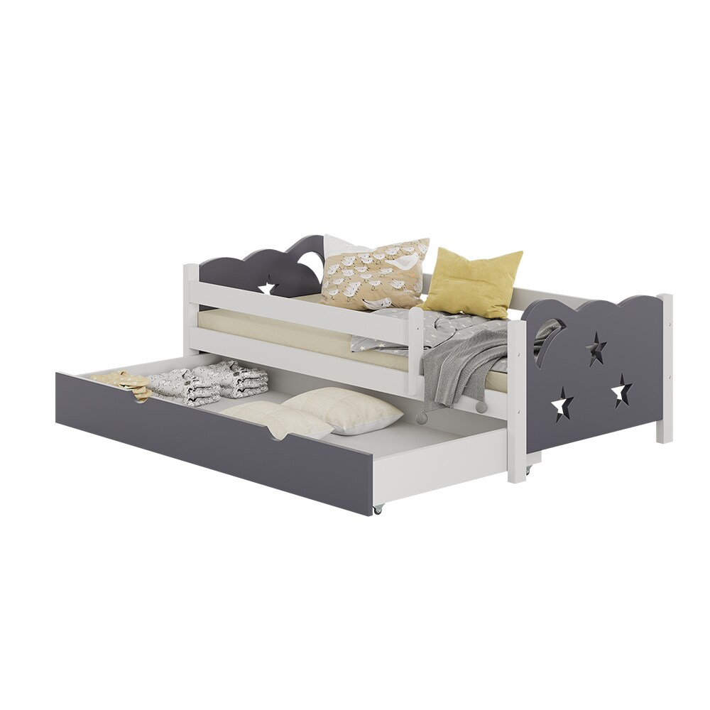 VitaliSpa Kinderbett Einzelbett Juniorbett Jessica Weiß Grau 160x80 cm modern Kinderzimmer Bett Bettschublade Rausfallschutz
