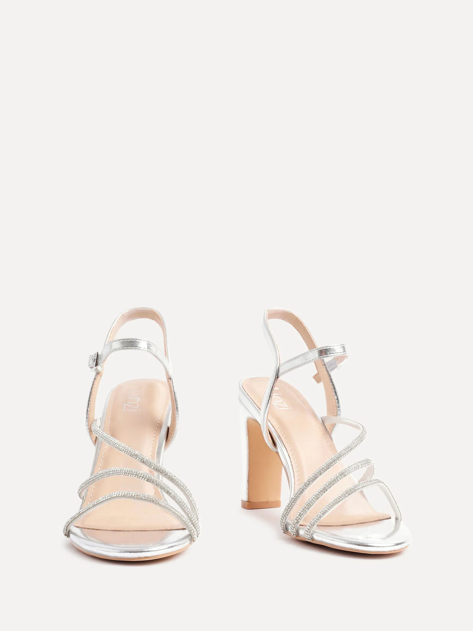 Zilver - Linzi Matilda sandalen met blokhak en stras