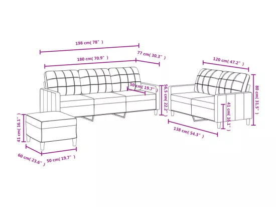 Ensemble de canapés 3 pcs avec coussins Marron Tissu