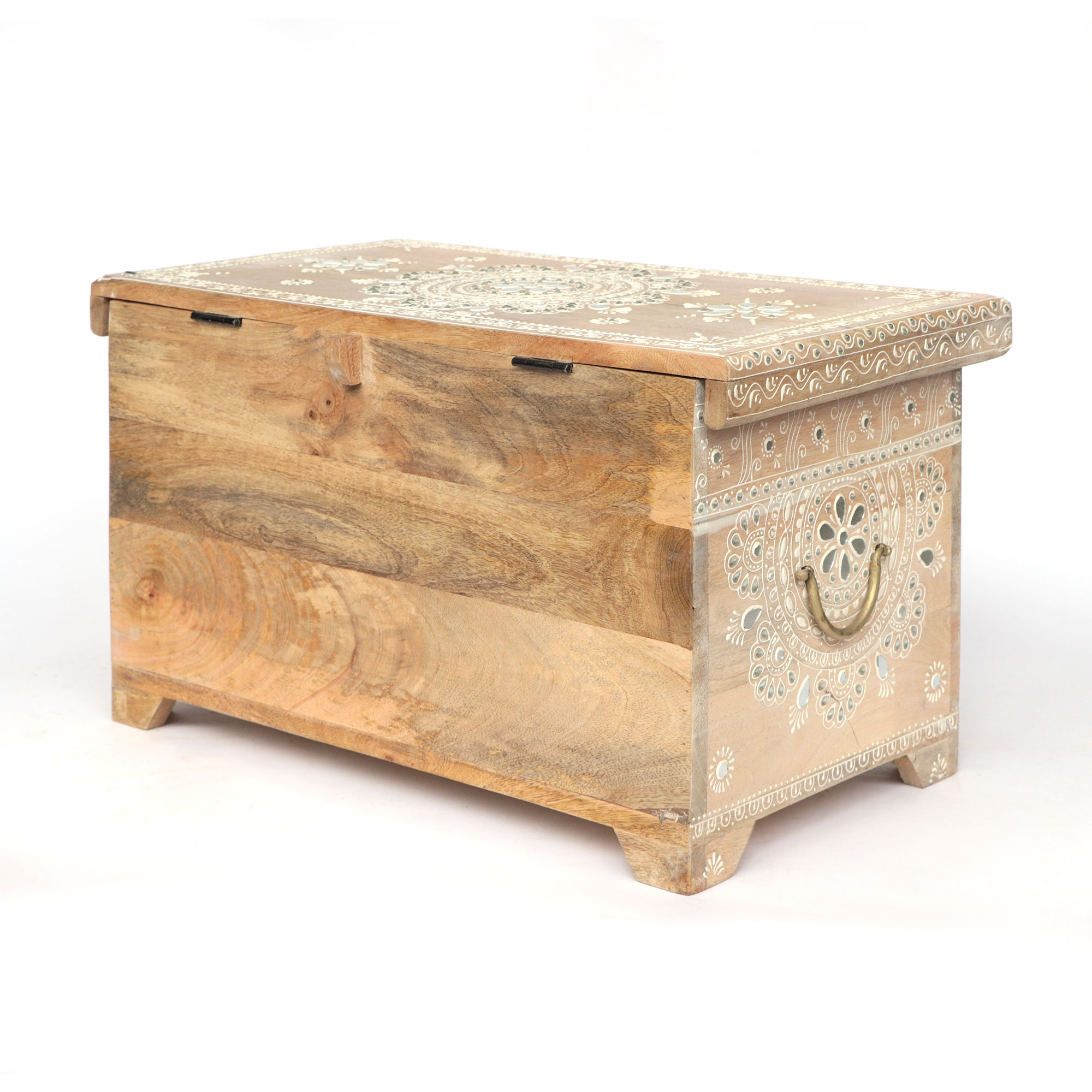 Truhe 'Henna' aus Mangoholz, natur, weiß, B 65 cm, H 36 cm, L 35 cm von fischer's lagerhaus