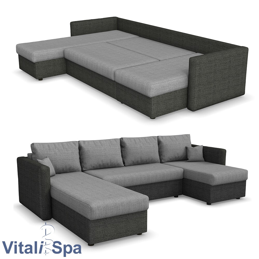 VICCO XXL Ecksofa mit Schlaffunktion Anthrazit - Wohnlandschaft Schlafsofa Sofa Taschenfederkern Couch