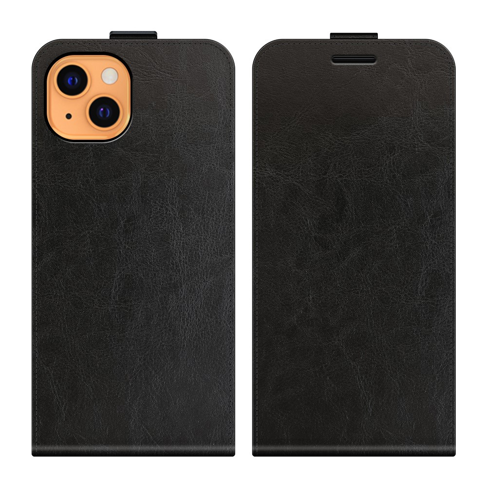 iPhone 13 Leder Tasche mit vertikaler Flip-Funktion - Schwarz