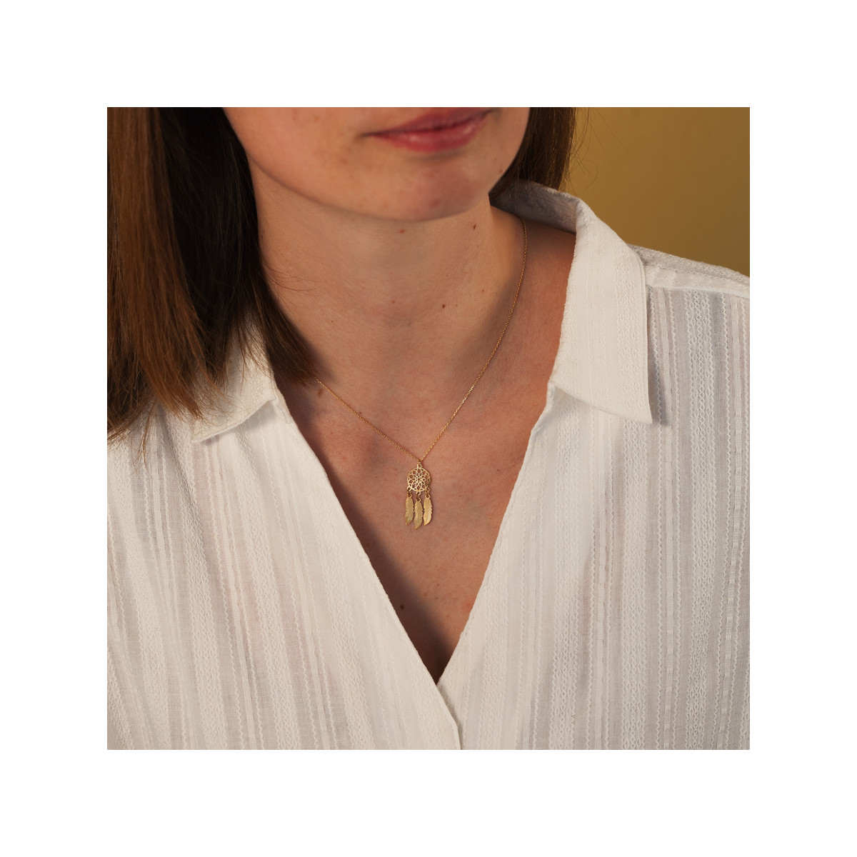 Collier or jaune 375 attrape-rêve 45 cm