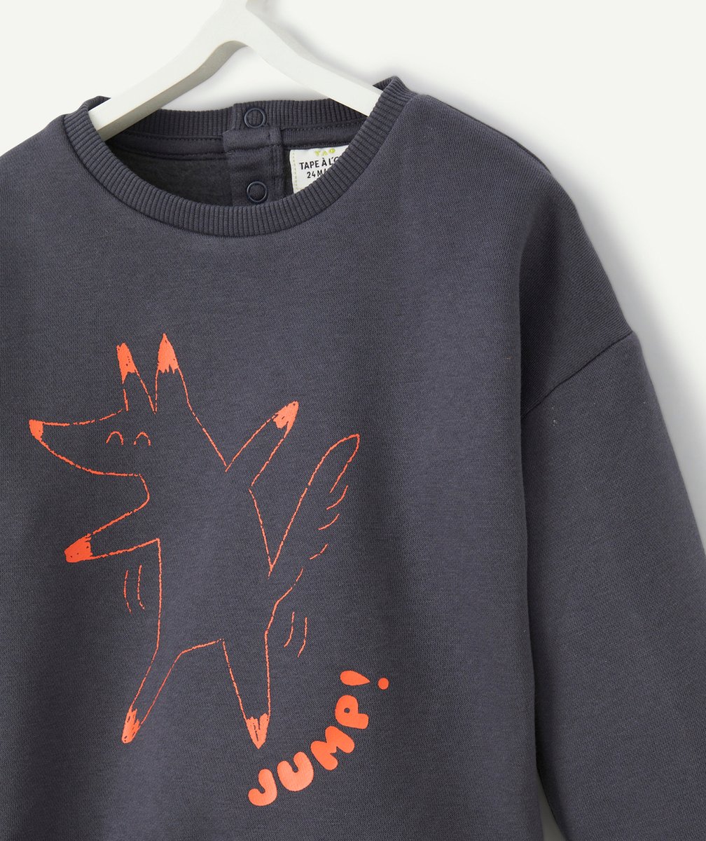 SWEAT BÉBÉ GARÇON EN FIBRES RECYCLÉES GRIS AVEC RENARD ORANGE