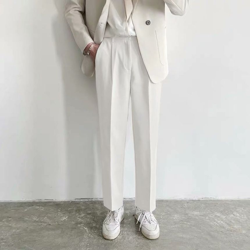 Blueforce - Mid Rise Plain Cropped Tapered Dress Pants